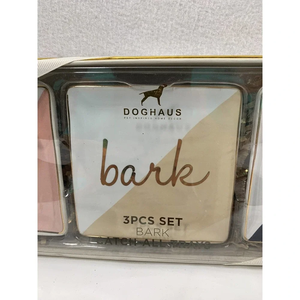 Doghaus Ceramic Catchall Trays 3 Pc‎ EAT BARK NAP  Trinket Dishes In Box Gift